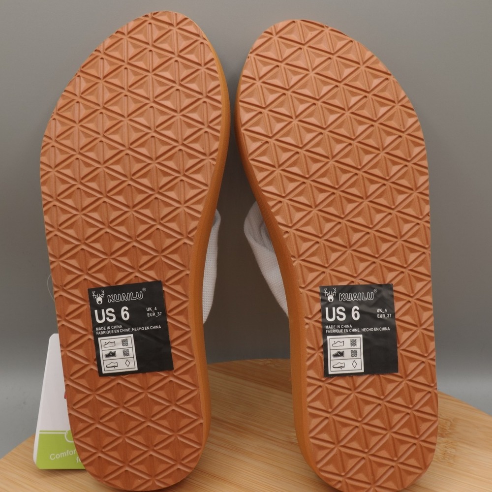 Kuailu Shoes Womens Size 6 Brown White Flip Flops Sandals Comfy Fabric Strap New - Picture 6 of 8